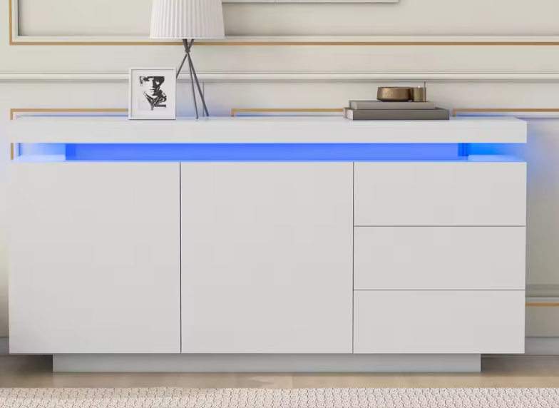 Modern Hoogglans Dressoir met LED – 140 cm Breed & Opberglades