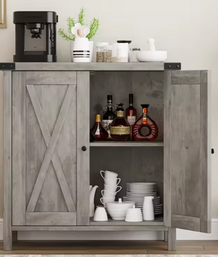 Grijs Dressoir met 2 Deuren – Boerderijstijl & Verstelbare Plank