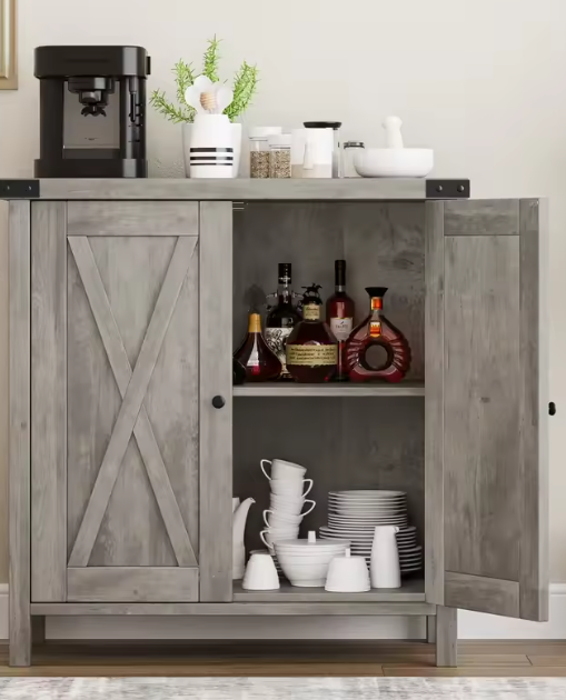 Grijs Dressoir met 2 Deuren – Boerderijstijl & Verstelbare Plank
