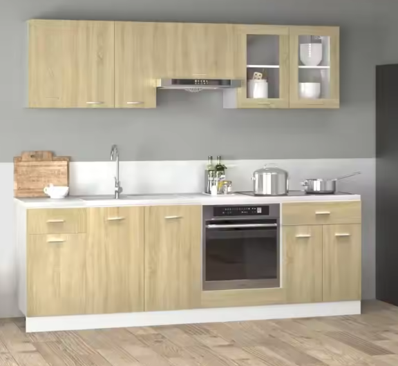 8-Delige Keukenkastset – Moderne Opbergmeubels in Sonoma Eiken