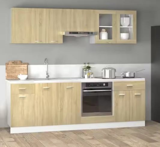 8-Delige Keukenkastset – Moderne Opbergmeubels in Sonoma Eiken