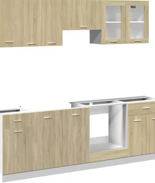 8-Delige Keukenkastset – Moderne Opbergmeubels in Sonoma Eiken