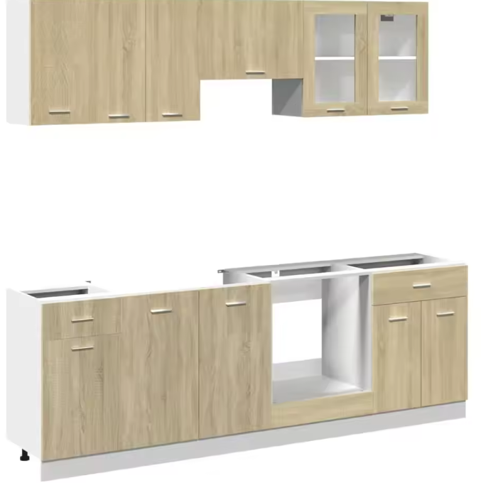 8-Delige Keukenkastset – Moderne Opbergmeubels in Sonoma Eiken
