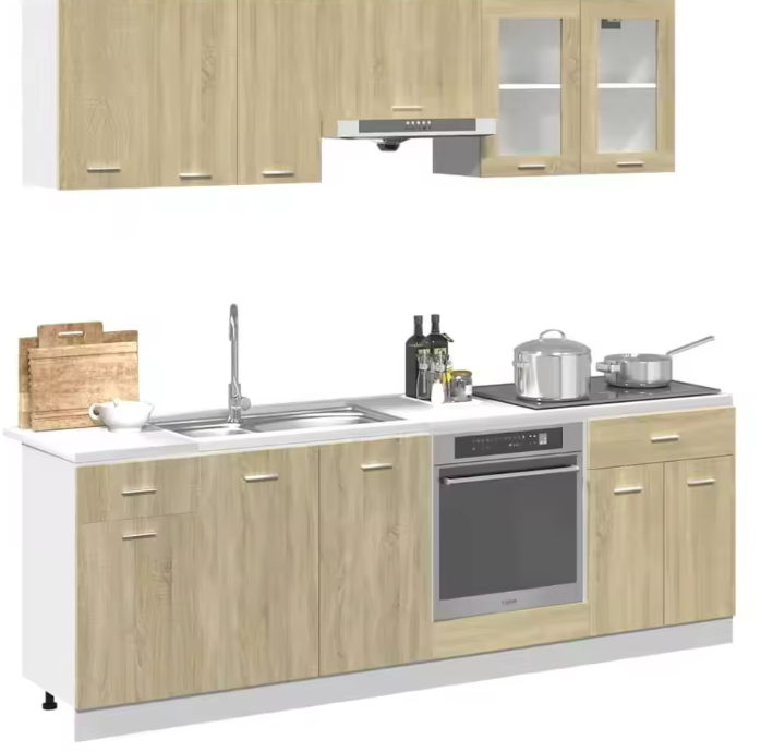 8-Delige Keukenkastset – Moderne Opbergmeubels in Sonoma Eiken