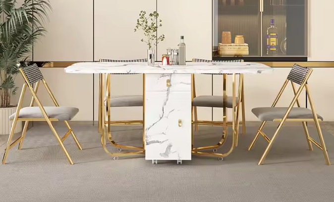 Opvouwbare Eettafel met Klapstoelen – Verrijdbaar & Multifunctioneel