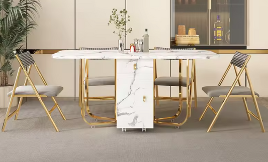 Opvouwbare Eettafel met Klapstoelen – Verrijdbaar & Multifunctioneel