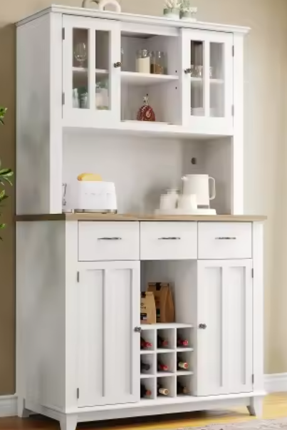 Hoge Keukenkast met LED – Buffetkast met Planken & Wijnrek