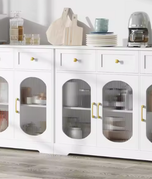 Wit Keukendressoir met Glazen Deuren – Kast met 3 Lades & Planken