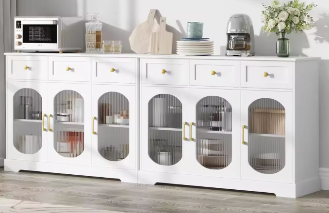 Wit Keukendressoir met Glazen Deuren – Kast met 3 Lades & Planken