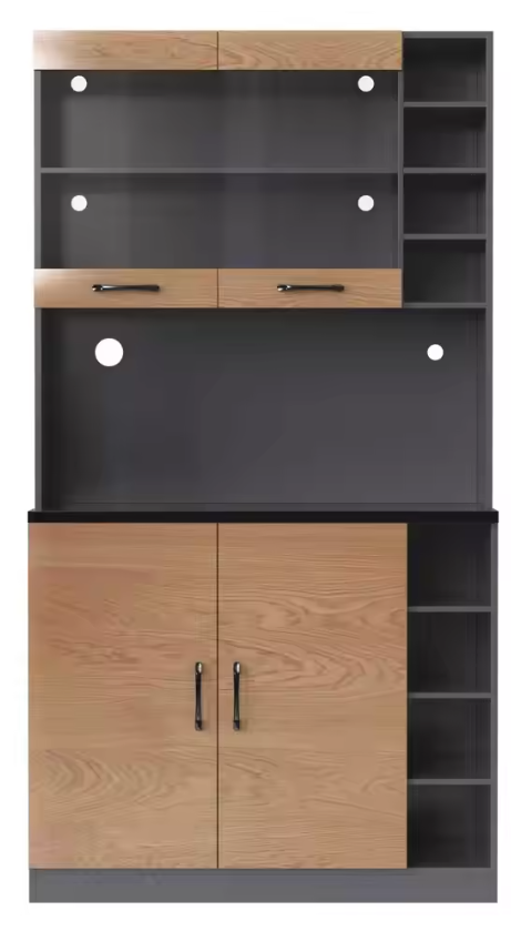Keukenkast met LED & Magnetronplank – 100x47x187 cm, Hout