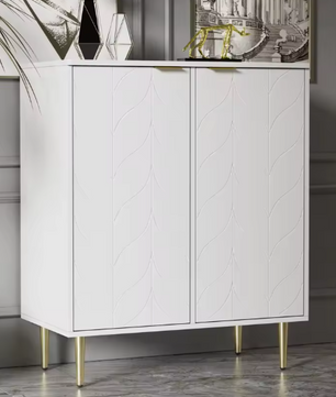 Wit Buffetkastje met 2 Deuren – 6 Vakken & Gouden Handvat, 75 cm