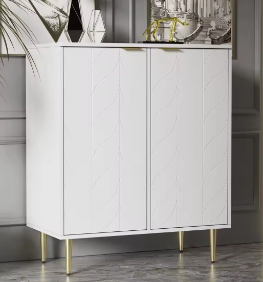 Wit Buffetkastje met 2 Deuren – 6 Vakken & Gouden Handvat, 75 cm
