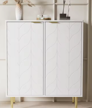 Wit Buffetkastje met 2 Deuren – 6 Vakken & Gouden Handvat, 75 cm
