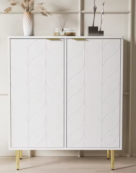 Wit Buffetkastje met 2 Deuren – 6 Vakken & Gouden Handvat, 75 cm