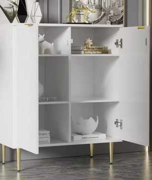 Wit Buffetkastje met 2 Deuren – 6 Vakken & Gouden Handvat, 75 cm