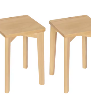 Set van 2 Massief Houten Stapelkrukken – 31x31x44,5 cm, Natuurlijk Beukenhout