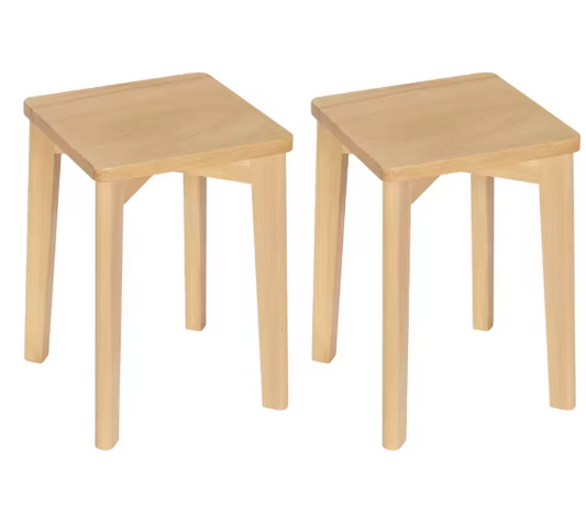 Set van 2 Massief Houten Stapelkrukken – 31x31x44,5 cm, Natuurlijk Beukenhout