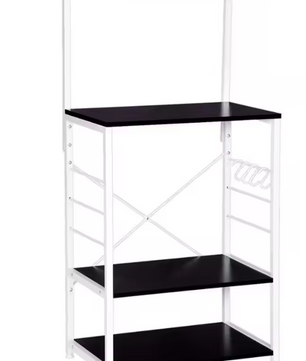 Zwarte Magnetronplank met 4 Houten Planken – Keukentrolley met Haken & Opbergruimte, 123 cm Hoog