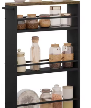Keukentrolley met 3 Planken & Wielen – Vintage Bruin/Zwart