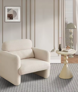 Lamswollen Beige Loungestoel – Zachte Fauteuil met Kussen & Armleuningen