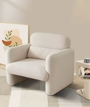 Lamswollen Beige Loungestoel – Zachte Fauteuil met Kussen & Armleuningen