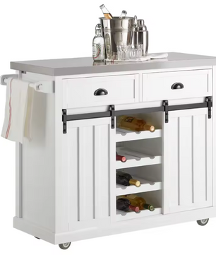 Keukentrolley met RVS Blad – 2 Lades, Schuifdeuren & Flessenplank, 116x95x46 cm