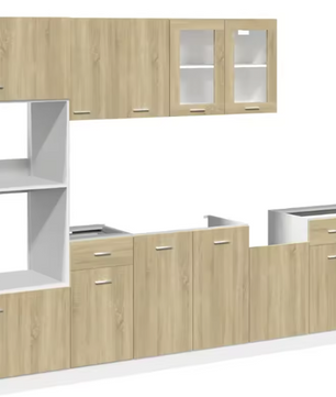 Keukenmeubelset 7-delig – Witte Kasten met Opbergruimte & Glasdeuren, Compact en Functioneel