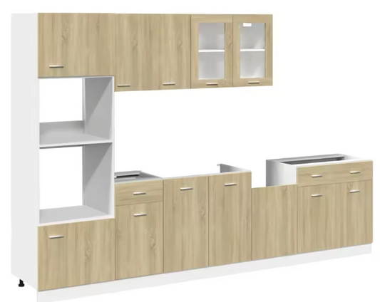 Keukenmeubelset 7-delig – Witte Kasten met Opbergruimte & Glasdeuren, Compact en Functioneel