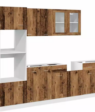 Keukenmeubelset 7-delig – Witte Kasten met Opbergruimte & Glasdeuren, Compact en Functioneel