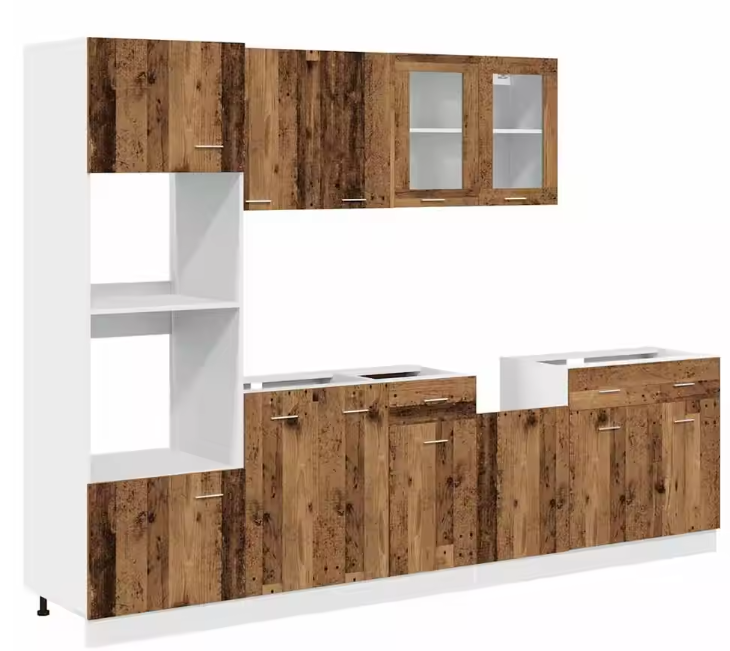 Keukenmeubelset 7-delig – Witte Kasten met Opbergruimte & Glasdeuren, Compact en Functioneel