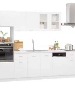 Keukenmeubelset 7-delig – Witte Kasten met Opbergruimte & Glasdeuren, Compact en Functioneel