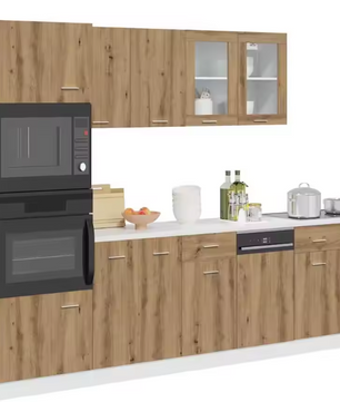 Keukenmeubelset 7-delig – Witte Kasten met Opbergruimte & Glasdeuren, Compact en Functioneel