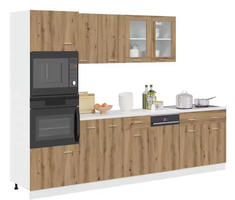 Keukenmeubelset 7-delig – Witte Kasten met Opbergruimte & Glasdeuren, Compact en Functioneel