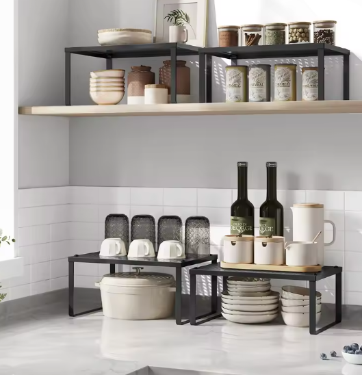 Set van 4 Metalen Keukenrekken – Stapelbaar & Uitbreidbaar, Compact en Krachtig