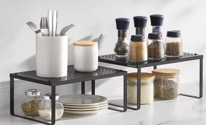 Set van 4 Metalen Keukenrekken – Stapelbaar & Uitbreidbaar, Compact en Krachtig
