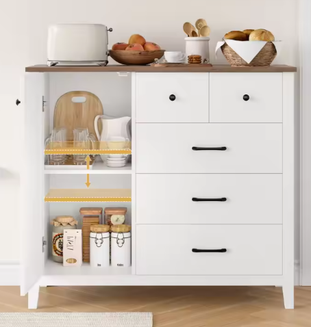 Dressoir met 5 Lades & Deur – Keukenkast met Werkblad, Modern en Multifunctioneel