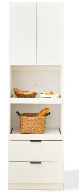 Hoge Keukenkast 200 cm – Wit Dressoir met Lades & Open Planken, Veelzijdige Opbergkast