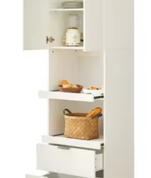 Hoge Keukenkast 200 cm – Wit Dressoir met Lades & Open Planken, Veelzijdige Opbergkast