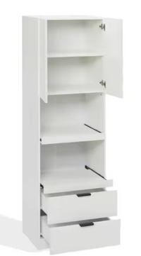 Hoge Keukenkast 200 cm – Wit Dressoir met Lades & Open Planken, Veelzijdige Opbergkast