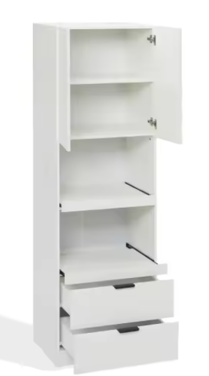 Hoge Keukenkast 200 cm – Wit Dressoir met Lades & Open Planken, Veelzijdige Opbergkast