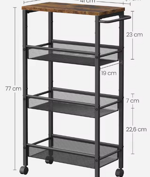 Smalle Keukentrolley met 4 Lagen – Opbergrek op Wielen, 22x45,5x77 cm