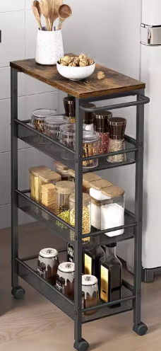 Smalle Keukentrolley met 4 Lagen – Opbergrek op Wielen, 22x45,5x77 cm