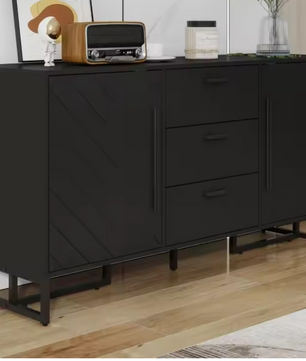 Zwart Dressoir met Visgraatmotief – 2 Deuren & 3 Lades, Modern en Elegant