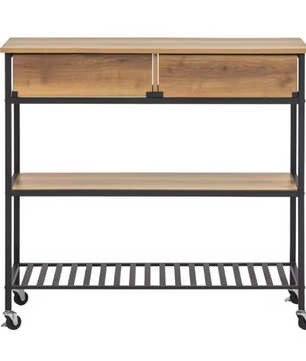 Keukentrolley met 2 Lades & Planken – Zwart/Naturel, 100 cm
