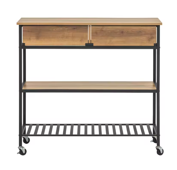 Keukentrolley met 2 Lades & Planken – Zwart/Naturel, 100 cm
