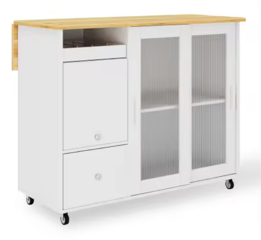 Opvouwbaar Keukeneiland met Glazen Deuren – 112 cm, Eikenlook & Metalen Accenten