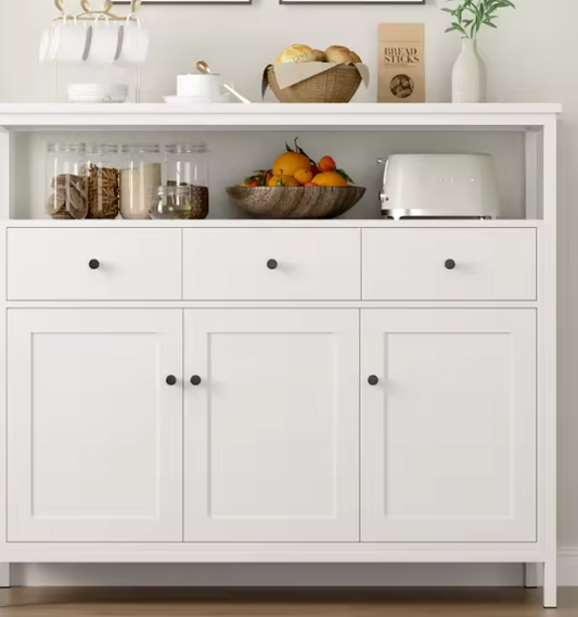 Wit Dressoir met 3 Lades & Deuren – 108x38x98,5 cm, Modern & Functioneel
