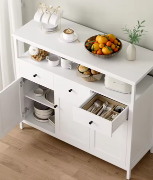 Wit Dressoir met 3 Lades & Deuren – 108x38x98,5 cm, Modern & Functioneel