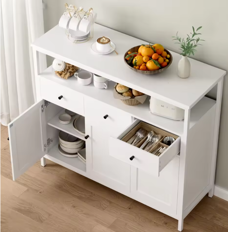 Wit Dressoir met 3 Lades & Deuren – 108x38x98,5 cm, Modern & Functioneel