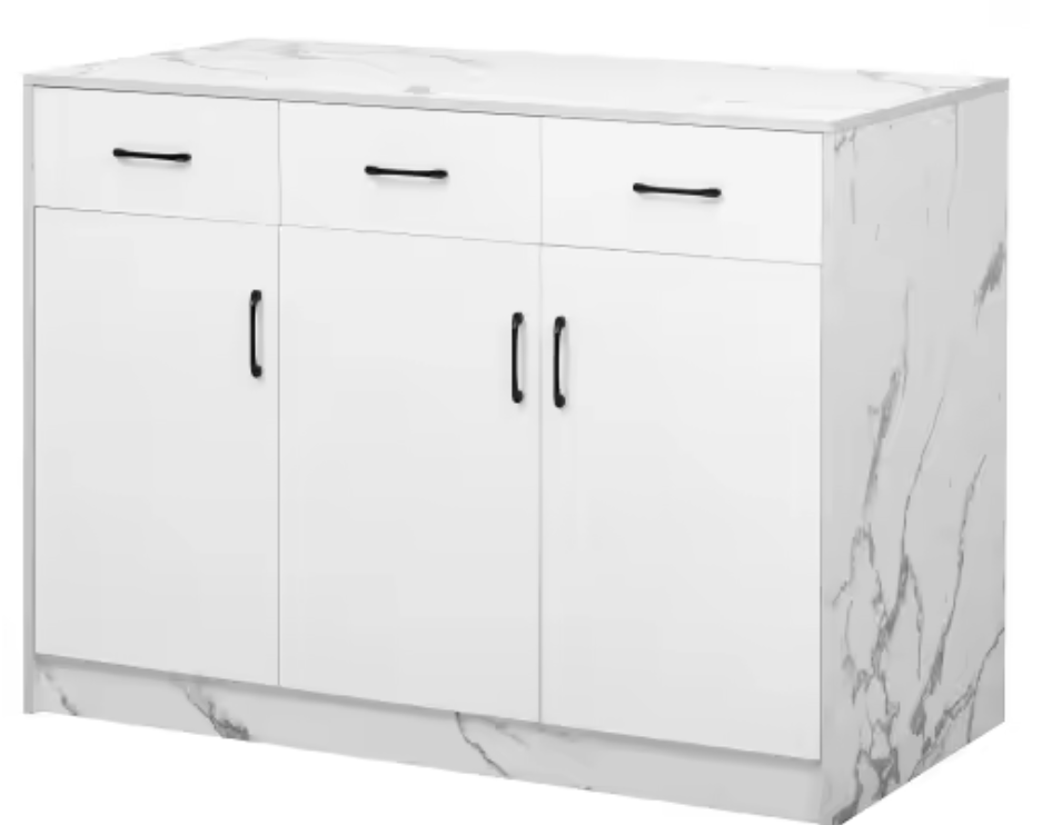 Groot Keukeneiland met Marmerlook – 3 Lades & 3 Deuren, 120x60 cm